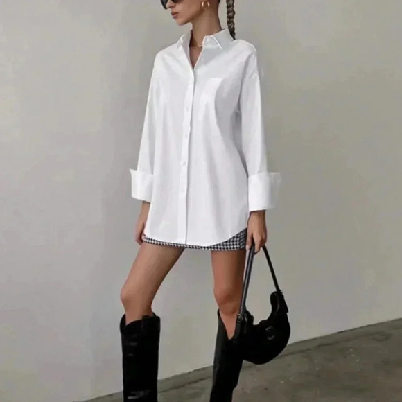 White Casual Women's Loose Long Sleeved Shirt - Picture 3 of 3